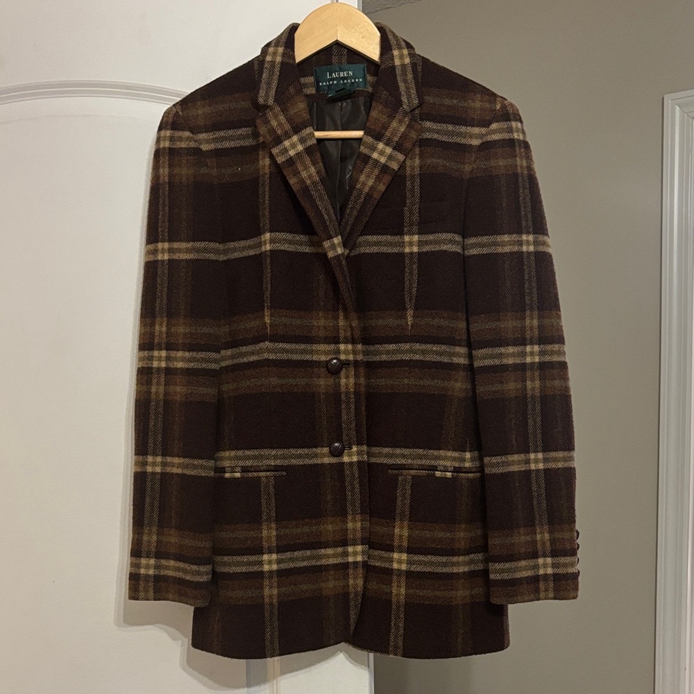 Ralph Lauren Women’s Dark Brown Tartan Plaid Blazer